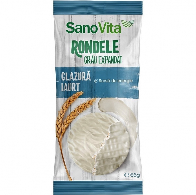 Rondele expandate grau glazura iaurt 66g - SANOVITA