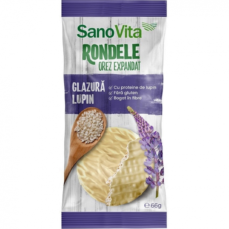 Rondele expandate orez glazura lupin 66g - SANOVITA