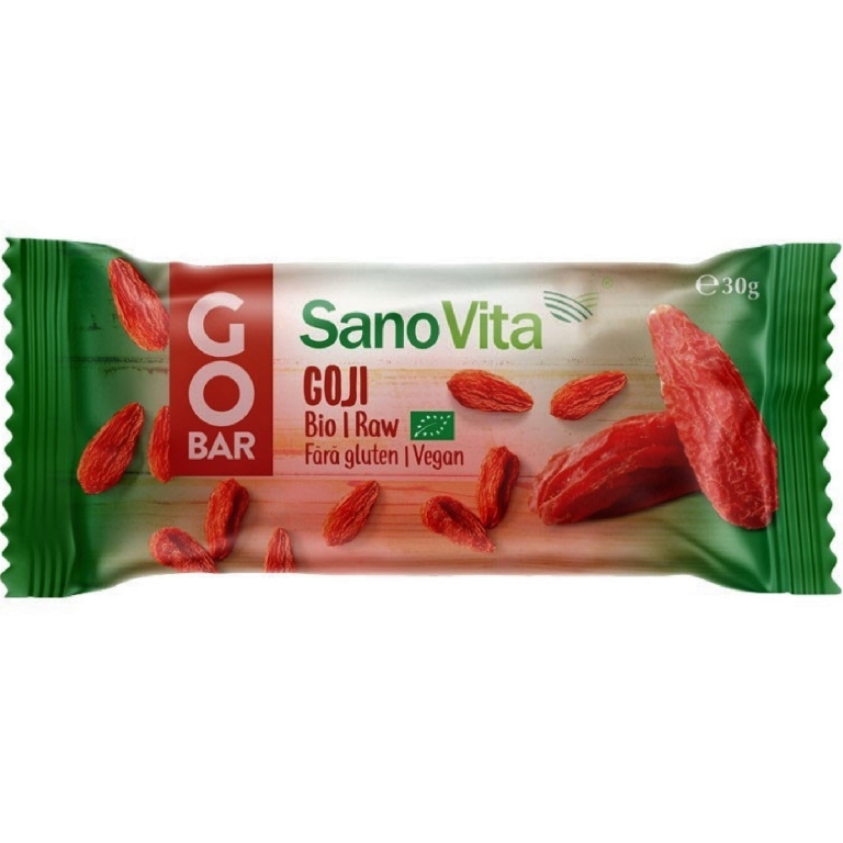 Baton fructe goji fara gluten GoBar raw bio 30g - SANOVITA