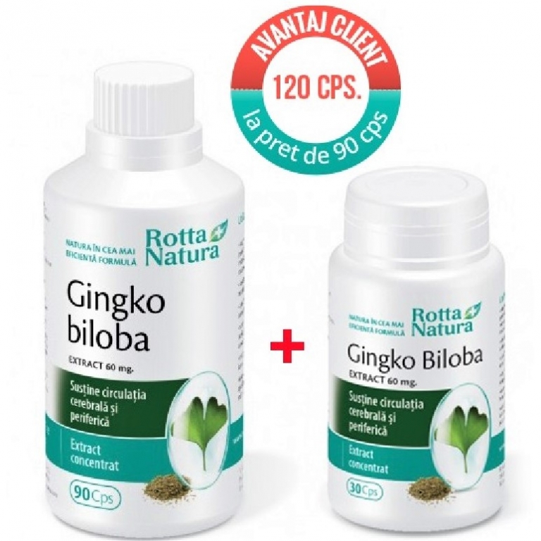 Pachet Ginkgo biloba 60mg 90+30cps - ROTTA NATURA