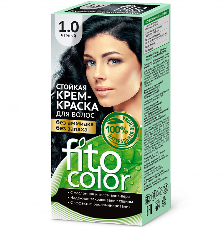 Vopsea crema par permanenta fara amoniac 1.0 negru 115ml - FITO COLOR