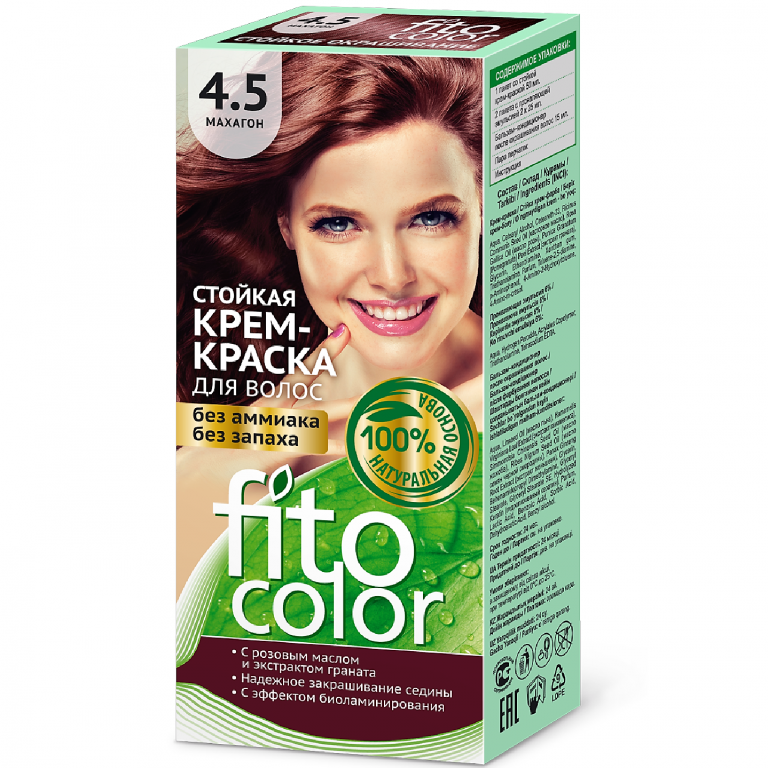 Vopsea crema par permanenta fara amoniac 4.5 mahon 115ml - FITO COLOR