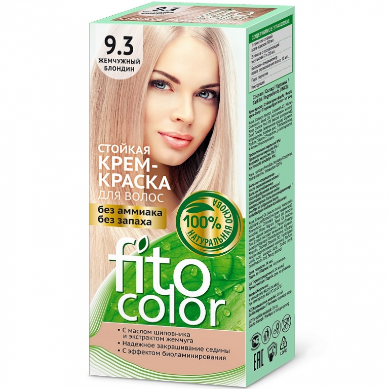 Vopsea crema par permanenta fara amoniac 9.3 blond perlat 115ml - FITO COLOR