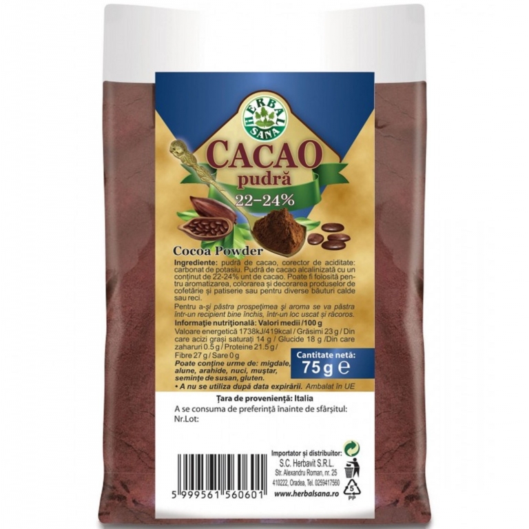 Cacao pulbere 22~24% 75g - HERBAL SANA