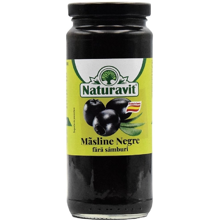 Masline negre fara samburi in saramura 340g/366ml - NATURAVIT