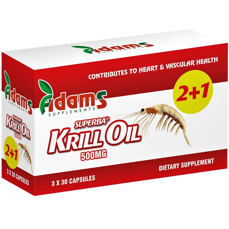 Pachet Krill oil 500mg 3x30cps - ADAMS SUPPLEMENTS