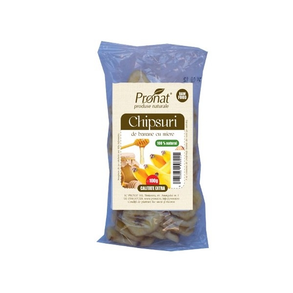 Banane chips uscate cu miere 100g - PRONAT